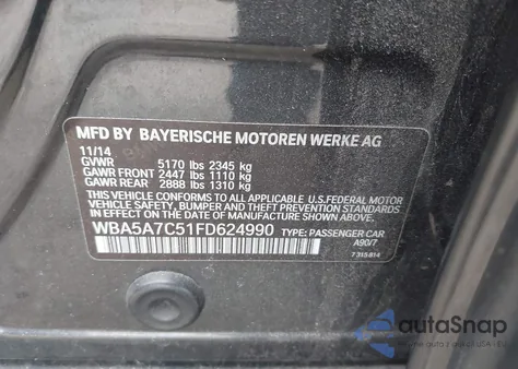 2015 BMW 528I xDrive z USA, uszkodzony, nr VIN WBA5A7C51FD624990